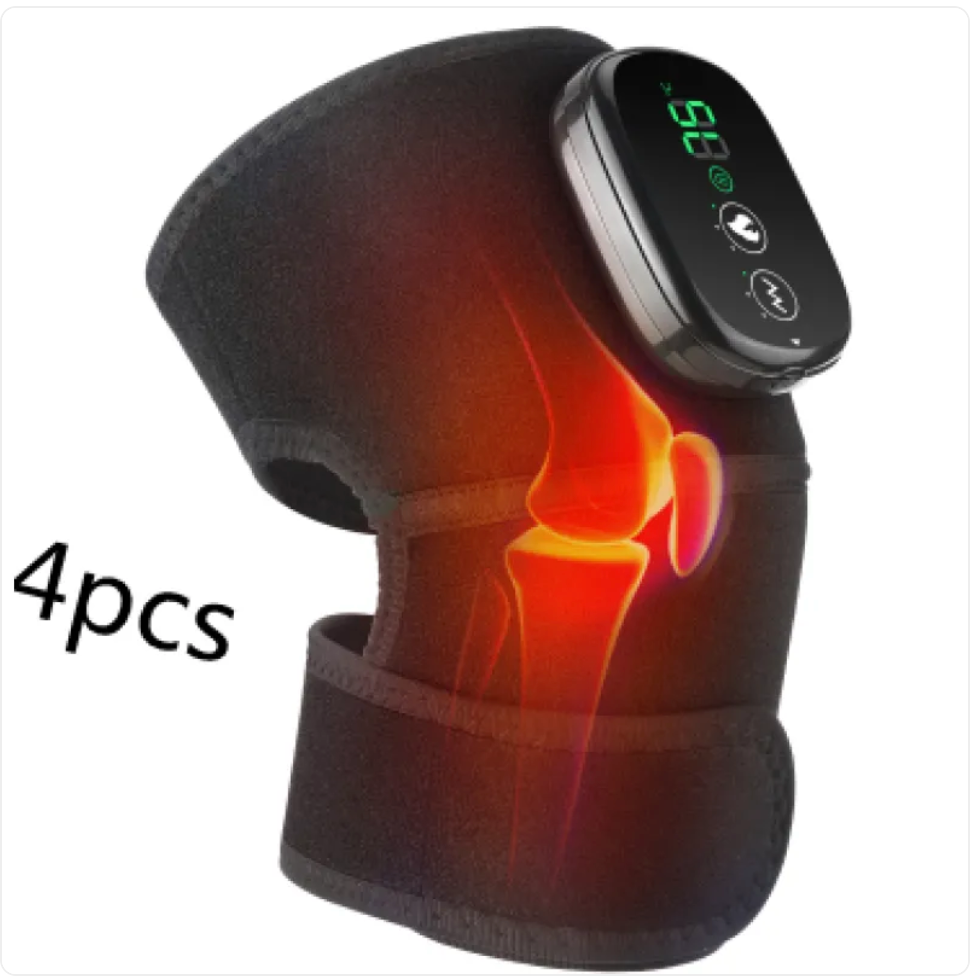 Knee brace with digital display and heating element, labeled '4pcs'.