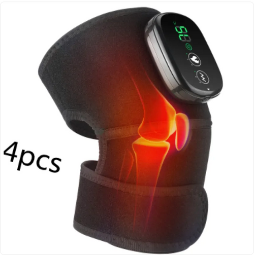 Knee brace with digital display and heating element, labeled '4pcs'.